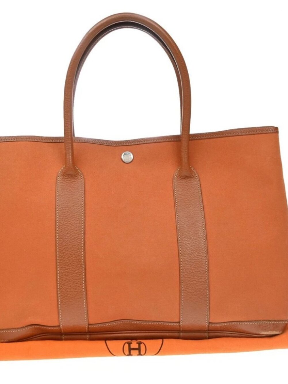 HERMES Garden Party PM Hand Bag Toile Officier Canvas Leather Orange
